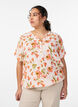 Viscose blouse met bloemenprint en korte mouwen, Vanille, Model image number 0