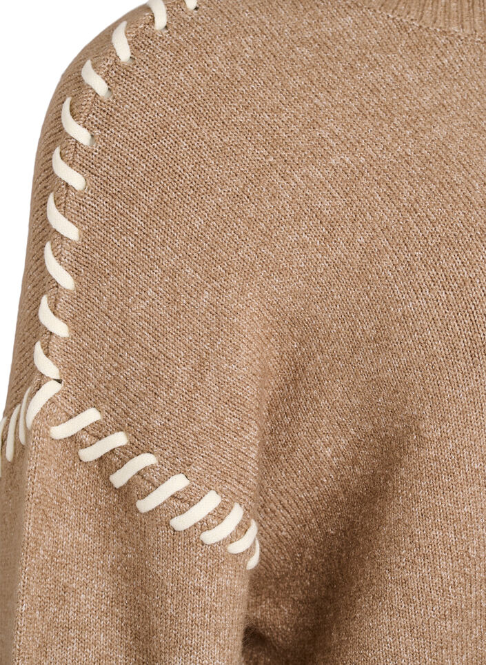 Jumper met decoratieve stiksels, Bruin, Packshot image number 3