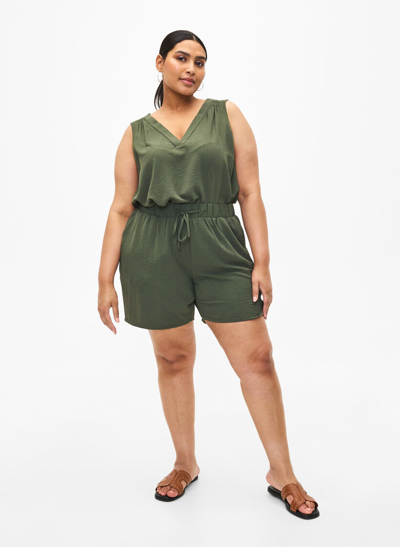 Mouwloze top met kreukeffecten, Groen, Model image number 1