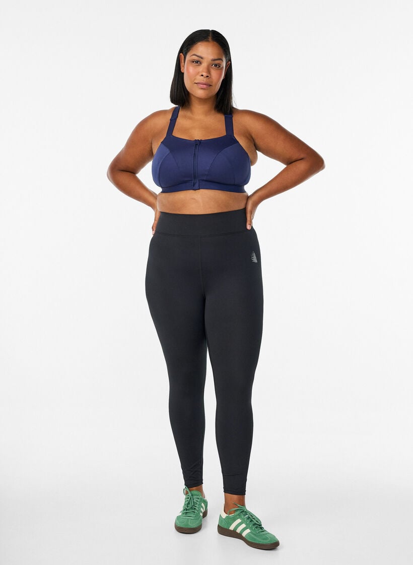 Sport-bh met frontsluiting en hoge ondersteuning, Blauw, Model image number 1