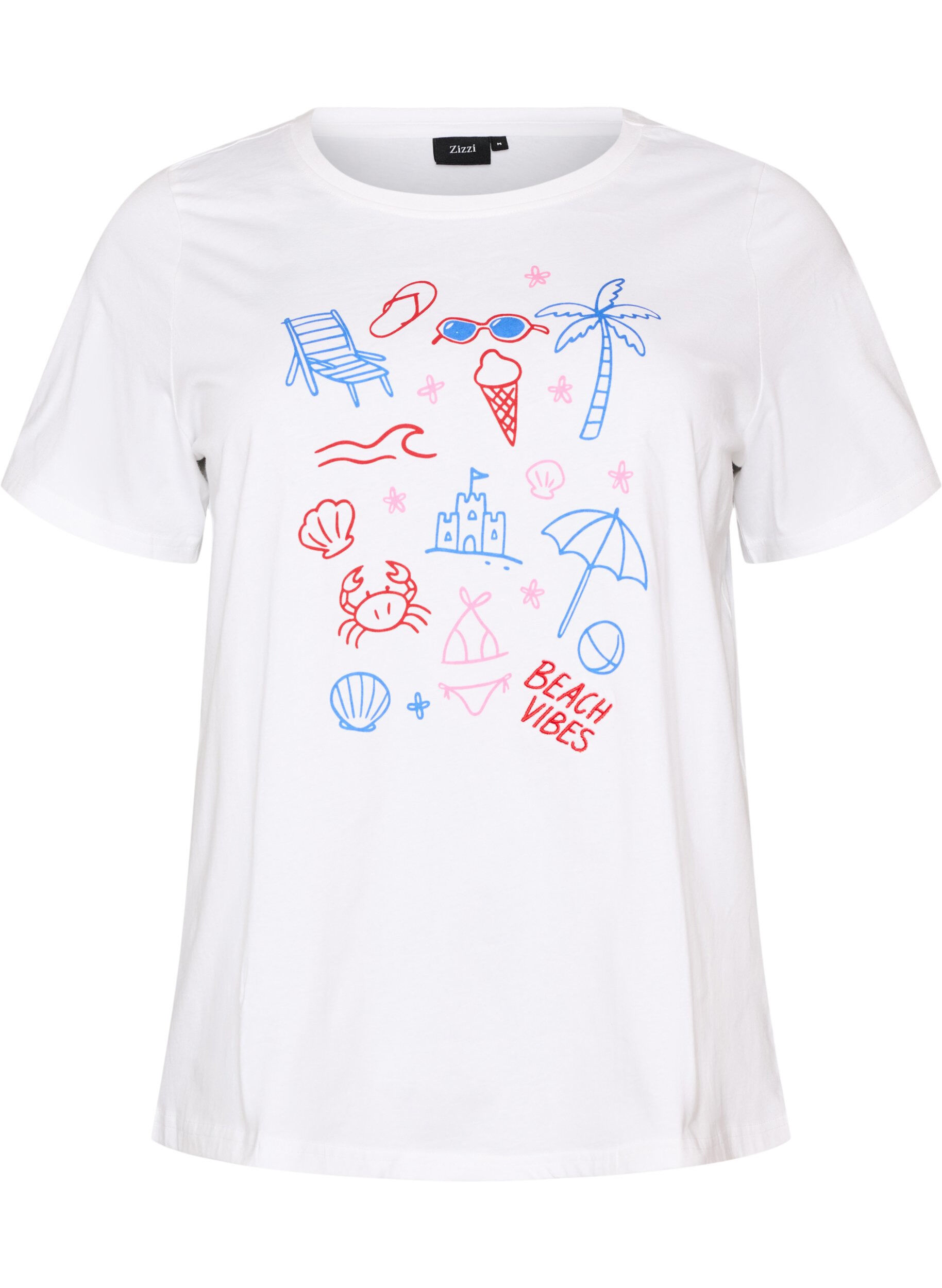 Dit T-shirt van biologisch katoen met strandprint