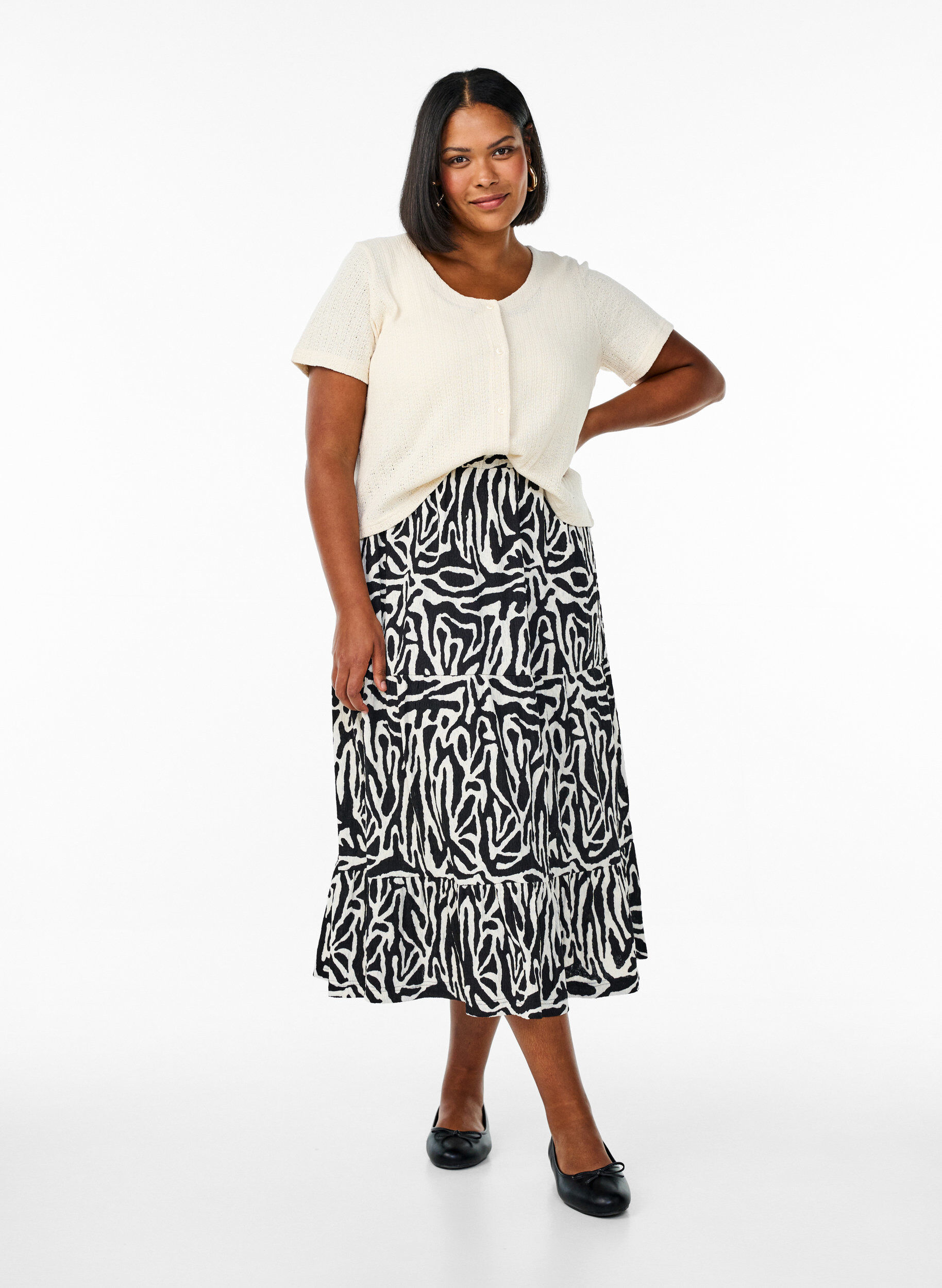 Lange rok met zebraprint, Black w. White Zebra, Model