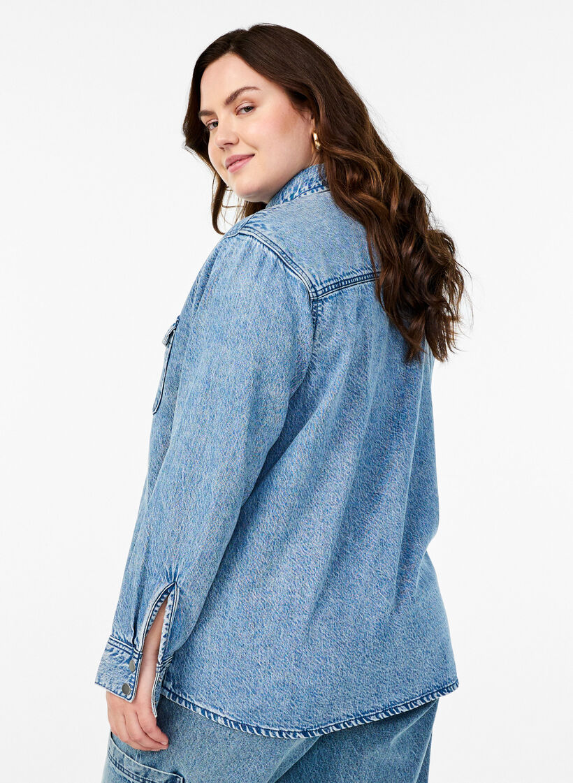 Denim shirt met borstzakken, Blauw, Model image number 2