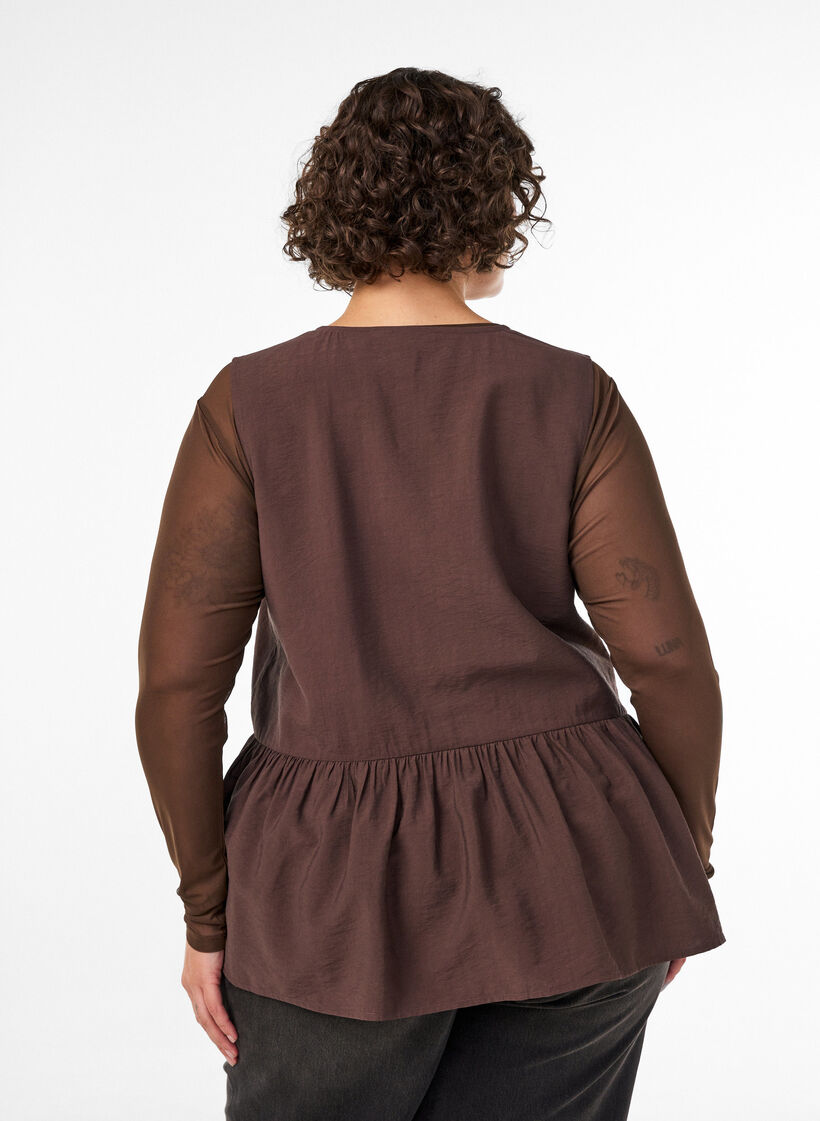 Mouwloze peplumblouse met decoratieve knopen, Bruin, Model image number 2