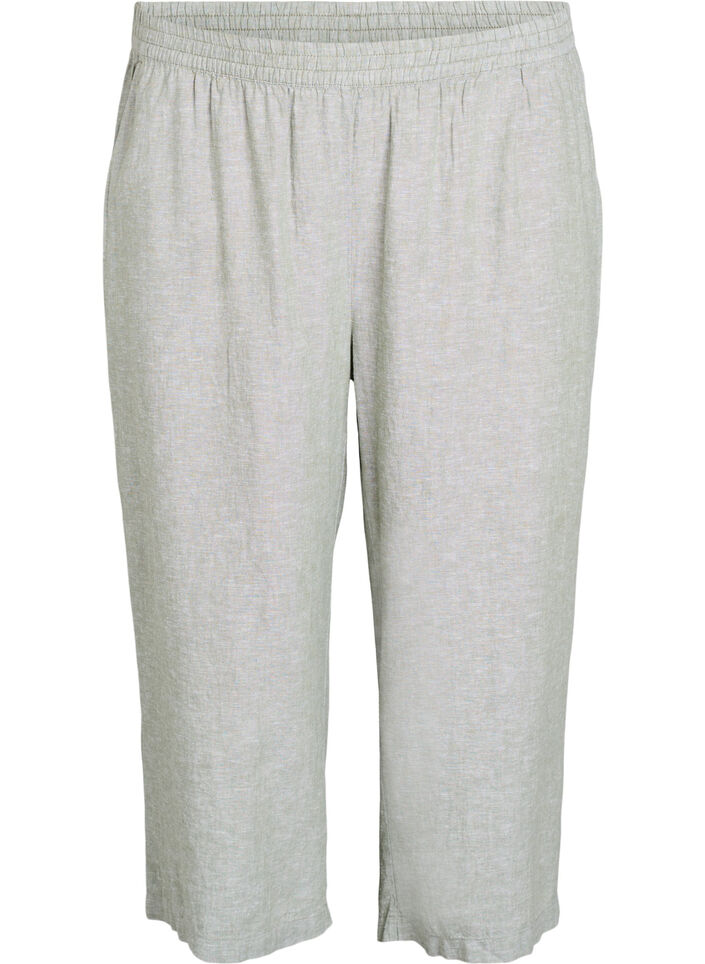 Ingekorte broek van linnen en viscose, Oil Green, Packshot