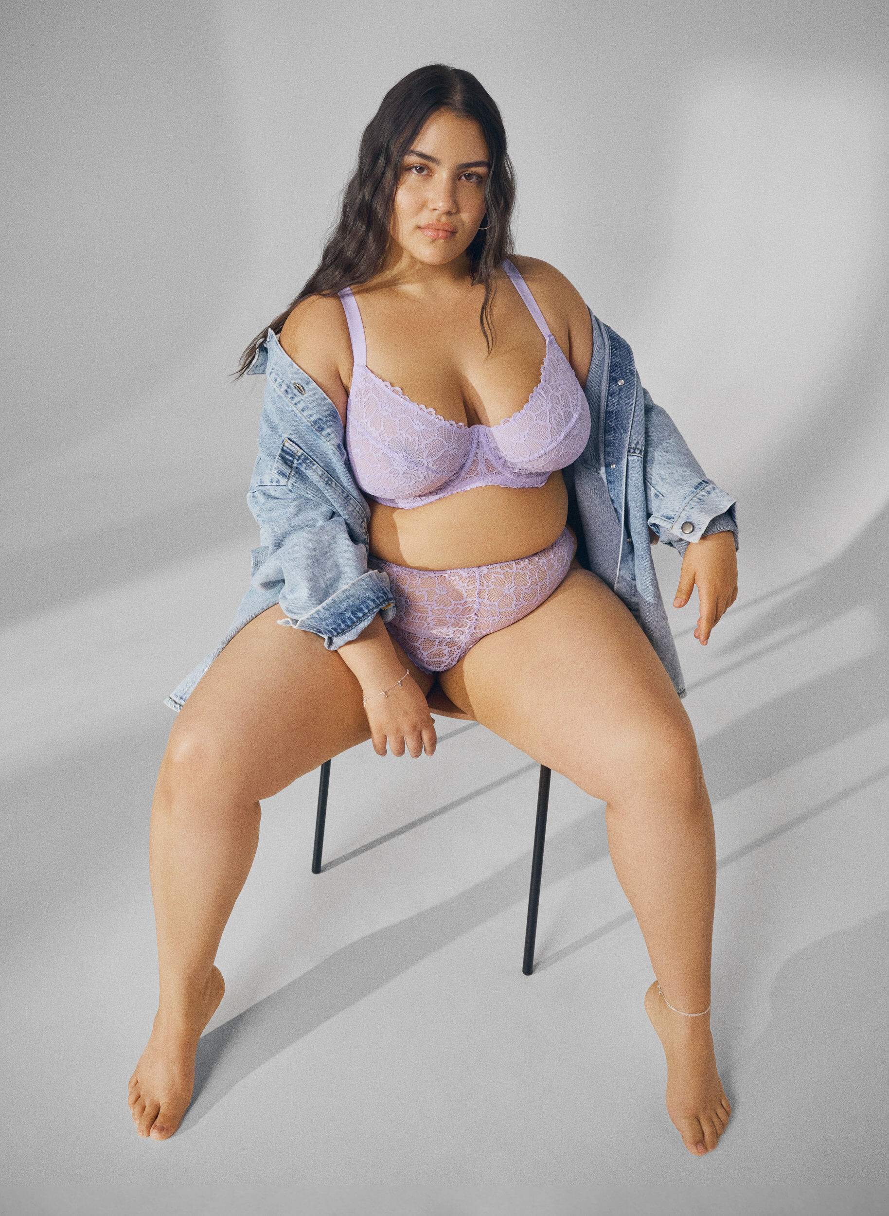 ZizziString van gebloemde kant met normale taille, Paars, Image image number 0