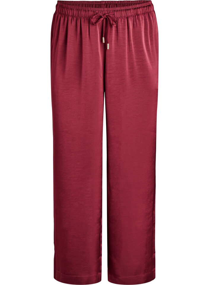 Satijnen-look broek met een high waist en wijde pijpen, Donker Bordeaux, Packshot image number 0