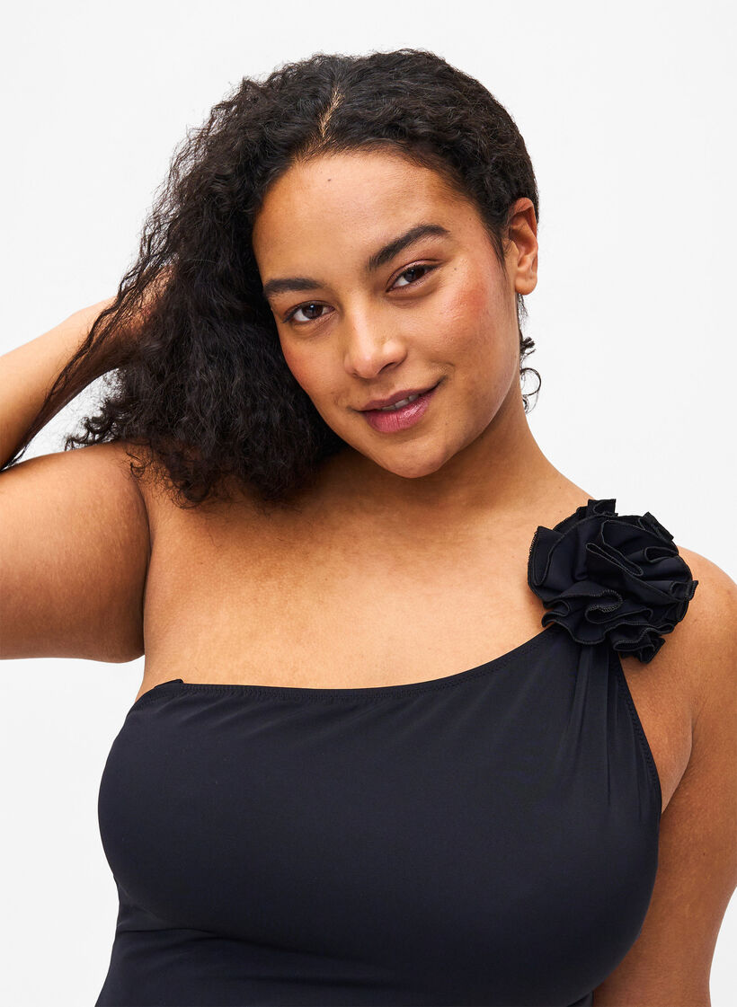 Badpak met asymmetrische halslijn, Black, Model
