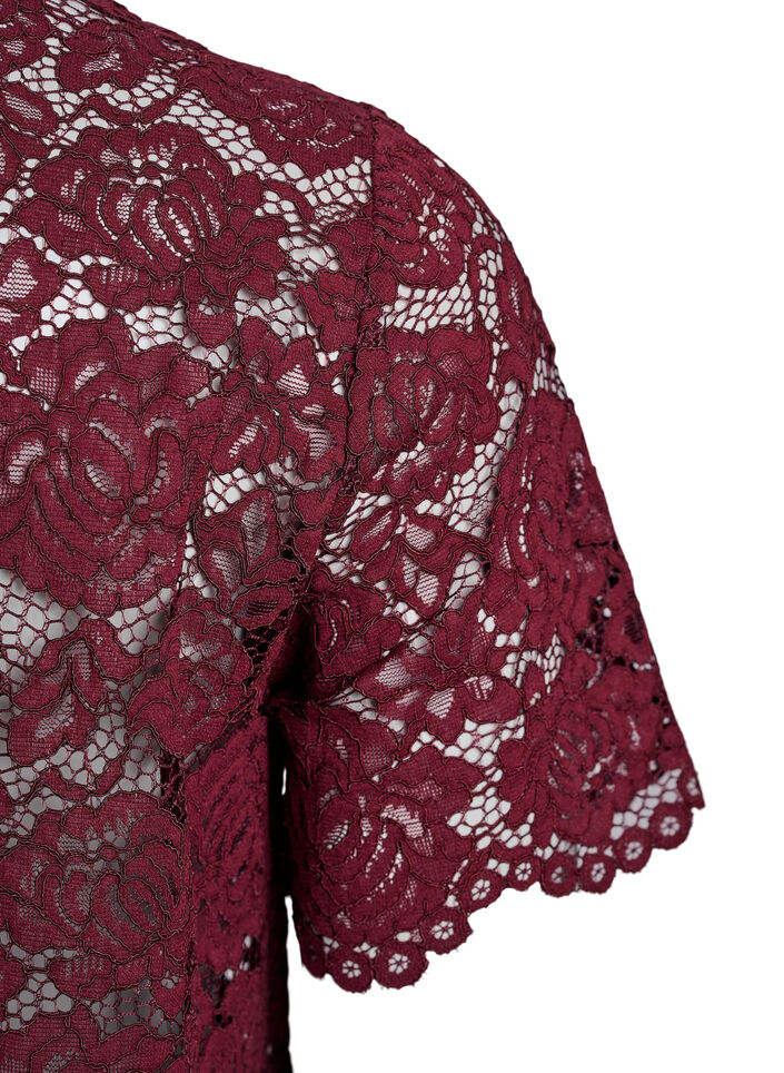 Kanten shirt blouse met parelknopen, Donker Bordeaux, Packshot image number 3