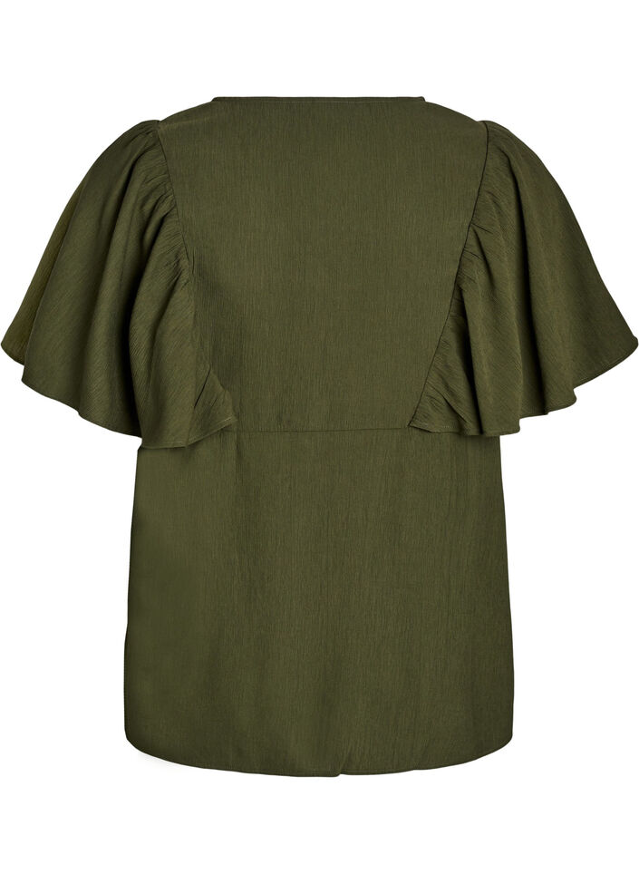 Blouse met korte mouwen met ruches, Groen, Packshot image number 1