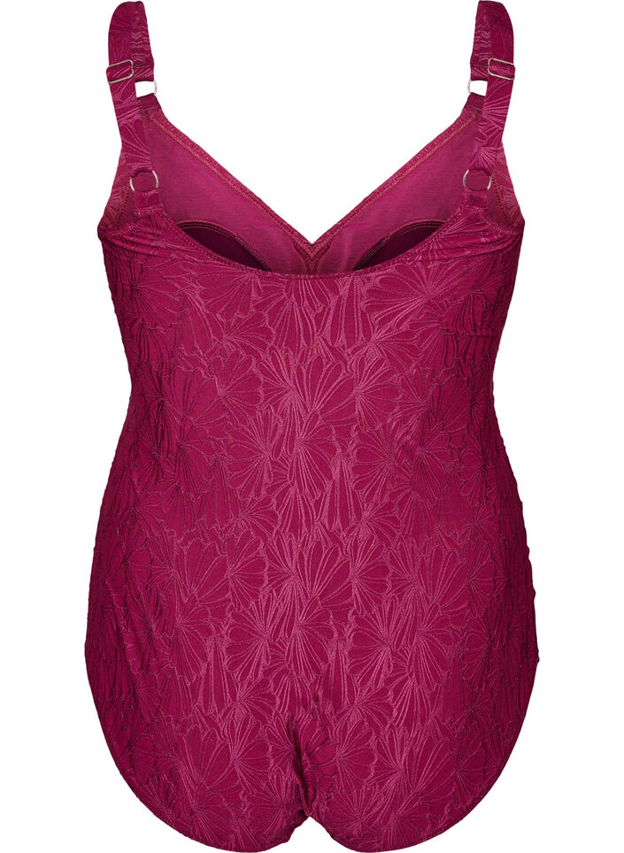 Maillot de bain avec d&eacute;tail crois&eacute; et texture florale ton sur ton, Bordeaux, Packshot image number 1