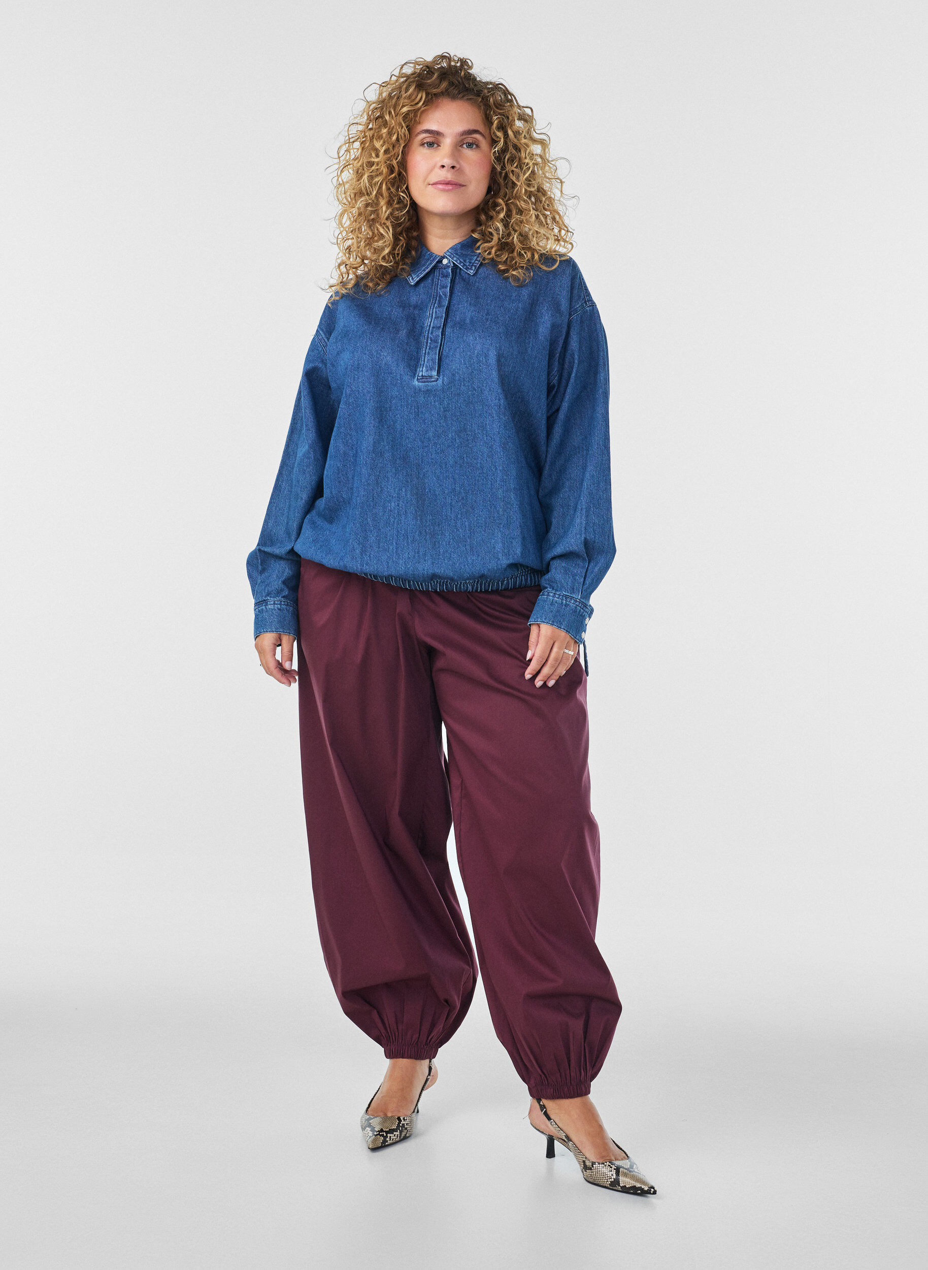 ZizziDenim blouse met ballonpasvorm, Blauw, Model image number 1