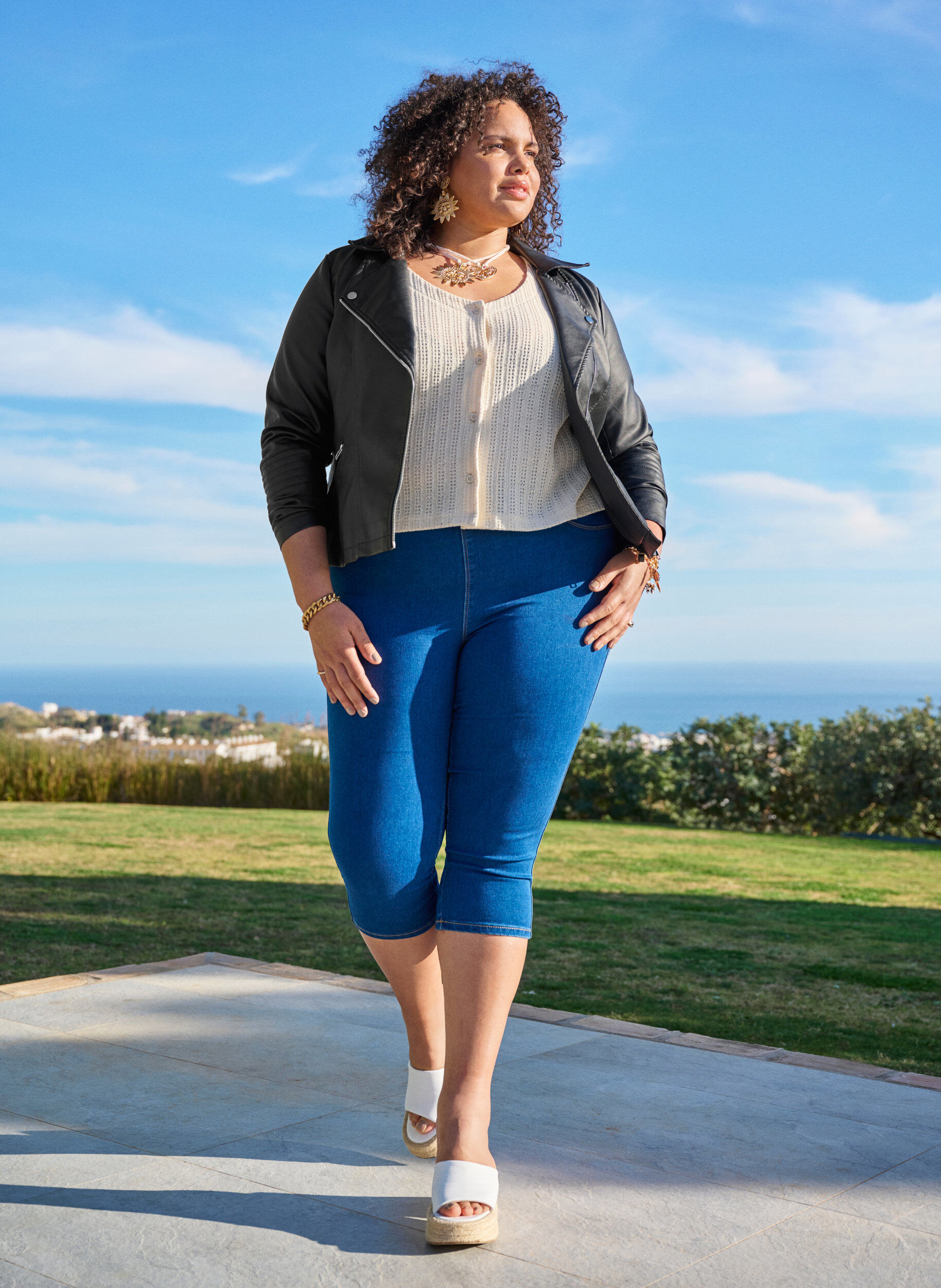 ZizziDenim capribroek met elastische tailleband, Blauw, Image image number 0