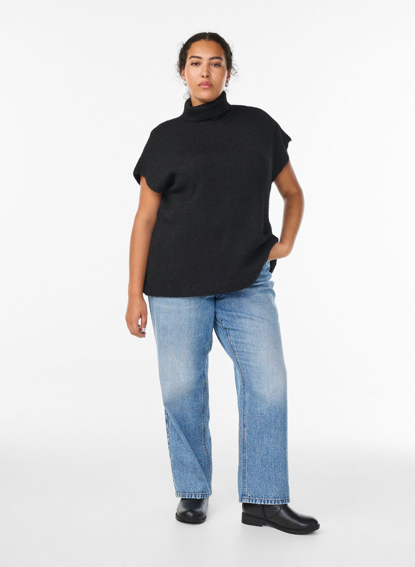 Mouwloze gebreide vest met col, Zwart, Model image number 1