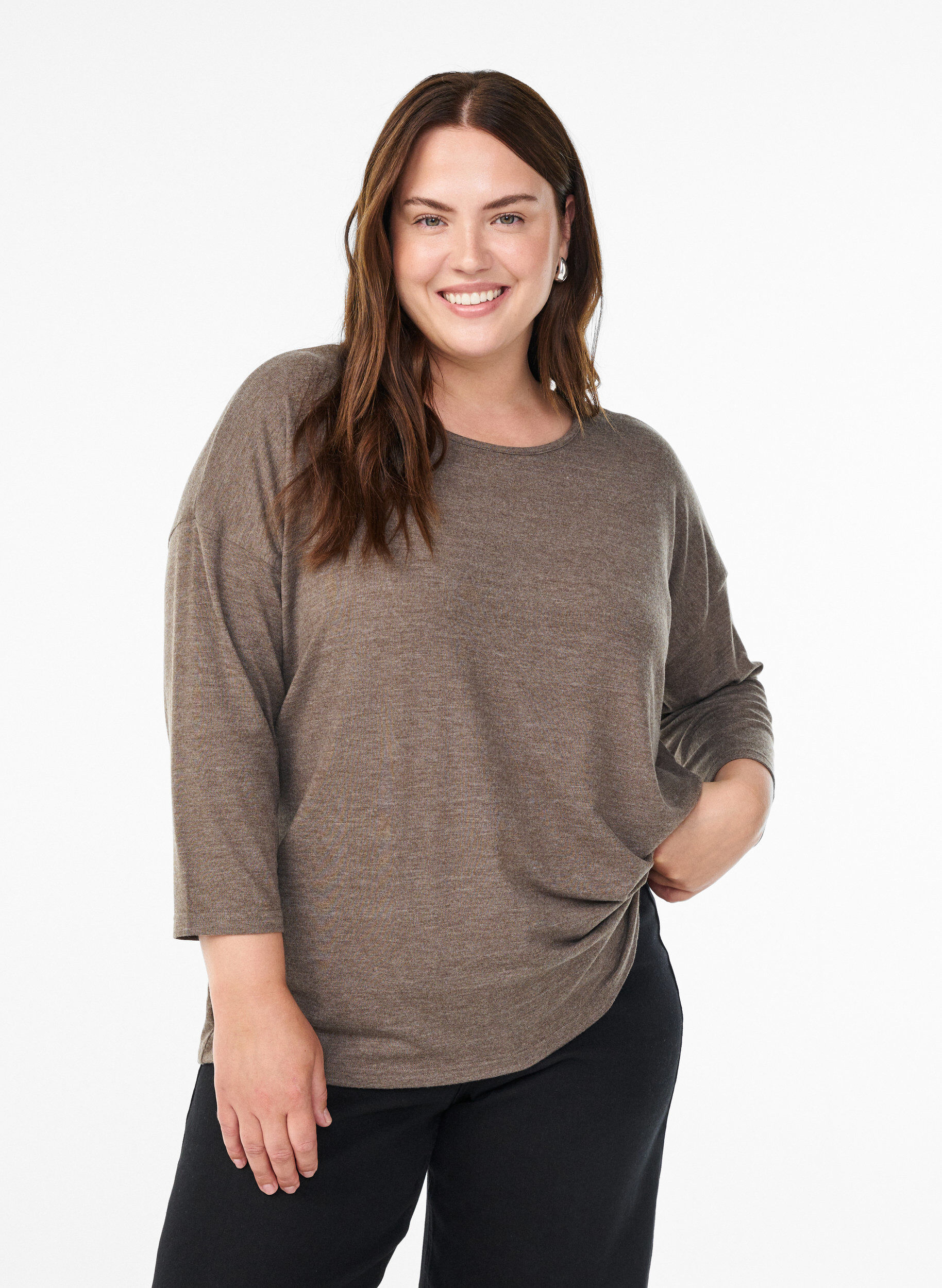 ZizziJersey blouse met 3/4 mouwen, Bruin, Model image number 0