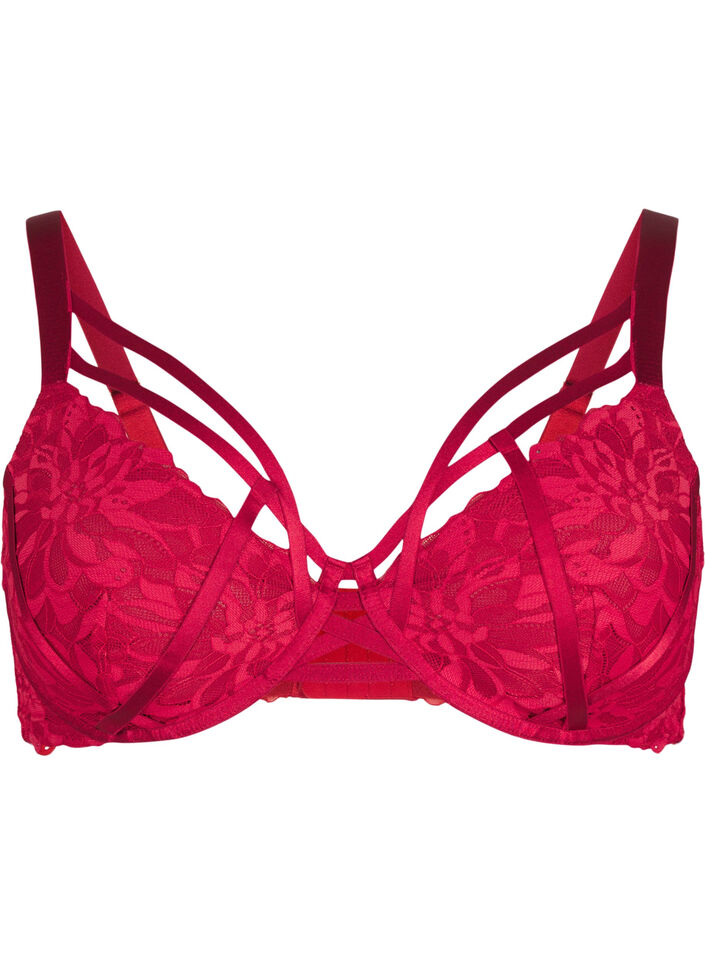 Volledig bedekkende kanten bh met stringdetails, Rhythmic Red, Packshot
