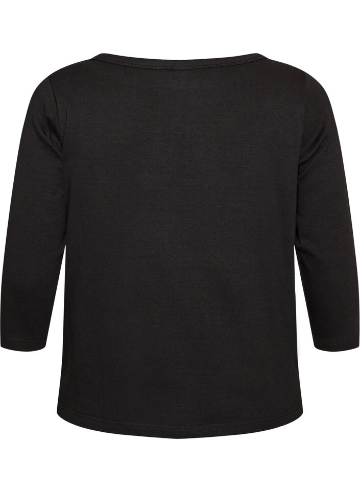 Basic T-shirt met boothals en 3/4-mouwen, Zwart, Packshot image number 1