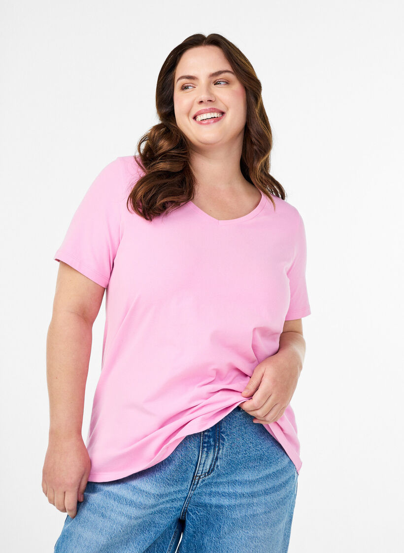 Effen basis T-shirt van katoen, Roze, Model image number 0