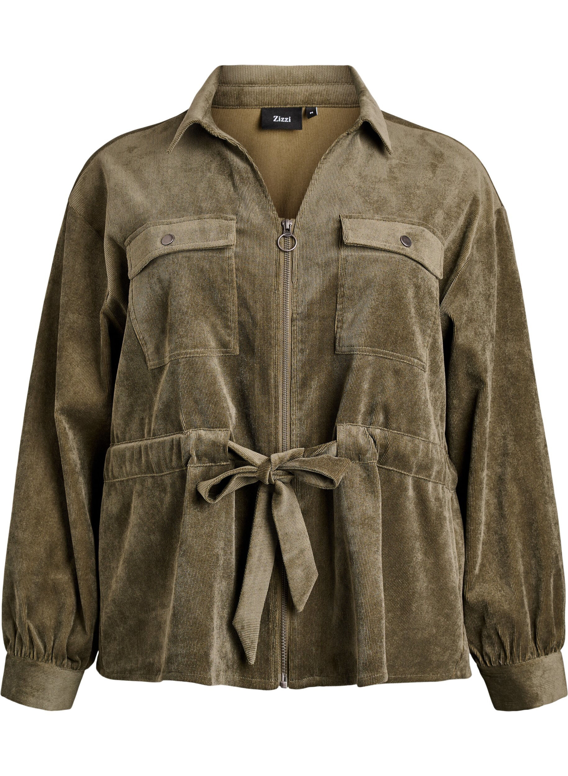 Corduroy shacket met strikceintuur en zakken