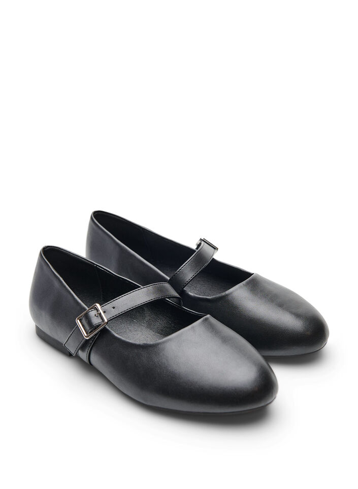 Ballerina van imitatieleer met bandje, Zwart, Packshot