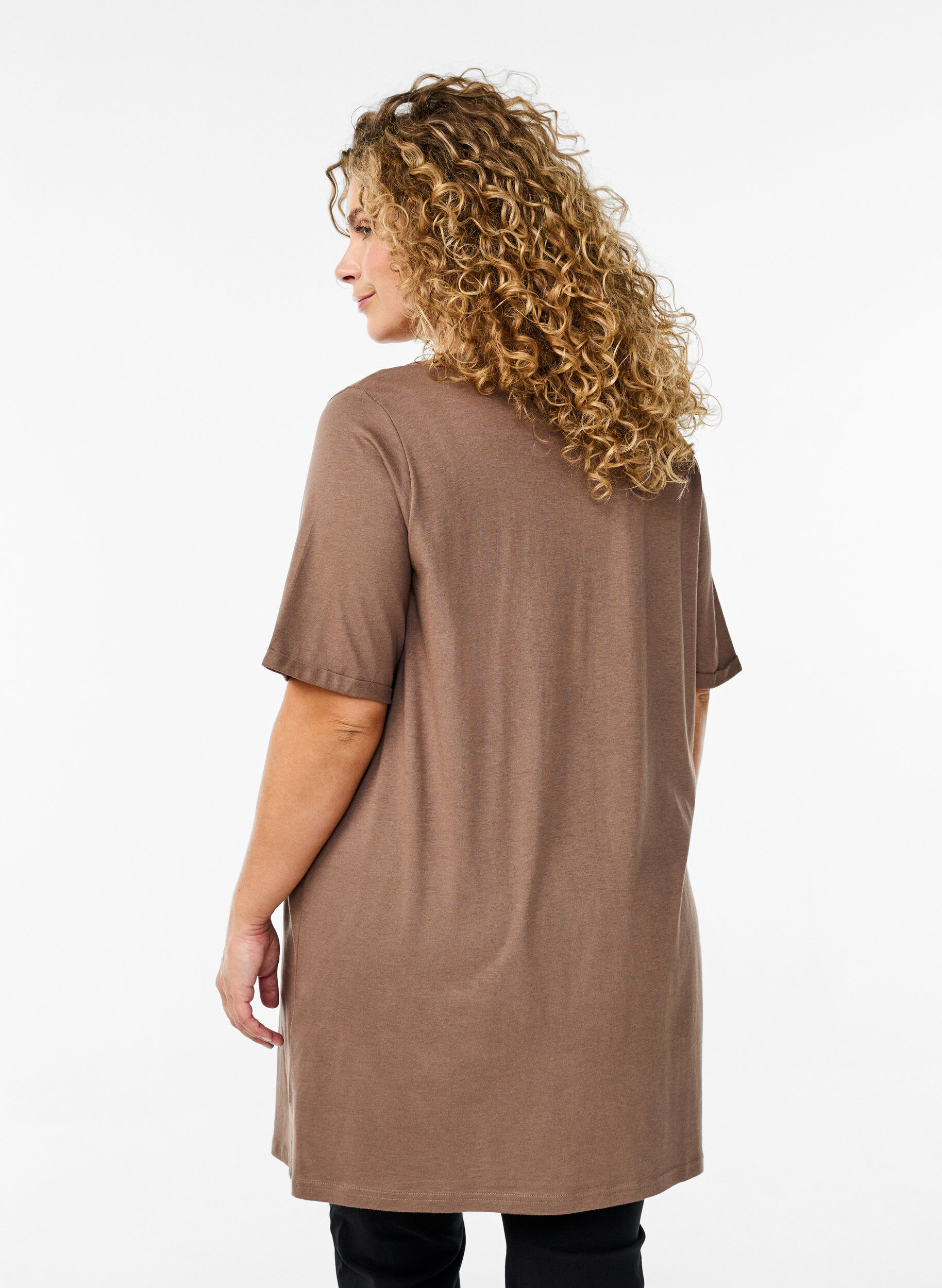 ZizziEnkelkleurig oversized T-shirt met V-hals, Bruin, Model image number 2