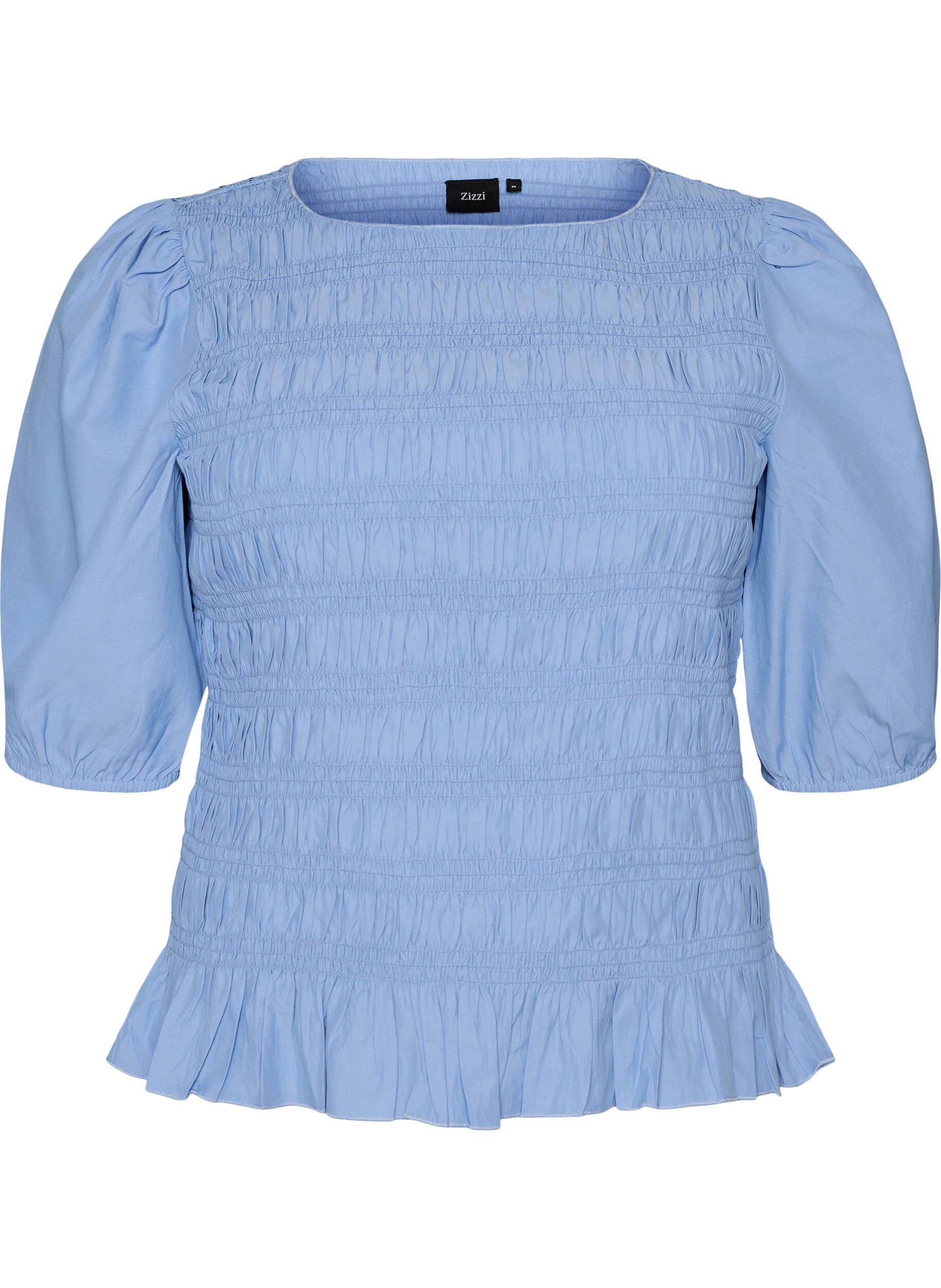 Smock blouse met volantzoom en boothals