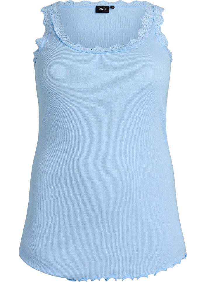 Top met kanten rand, Blauw, Packshot image number 0