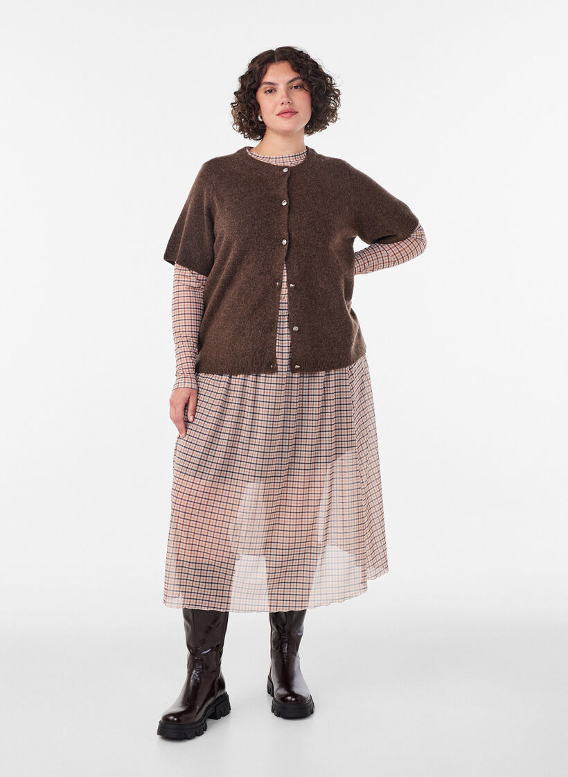 Geruite mesh blouse, Beige, Model