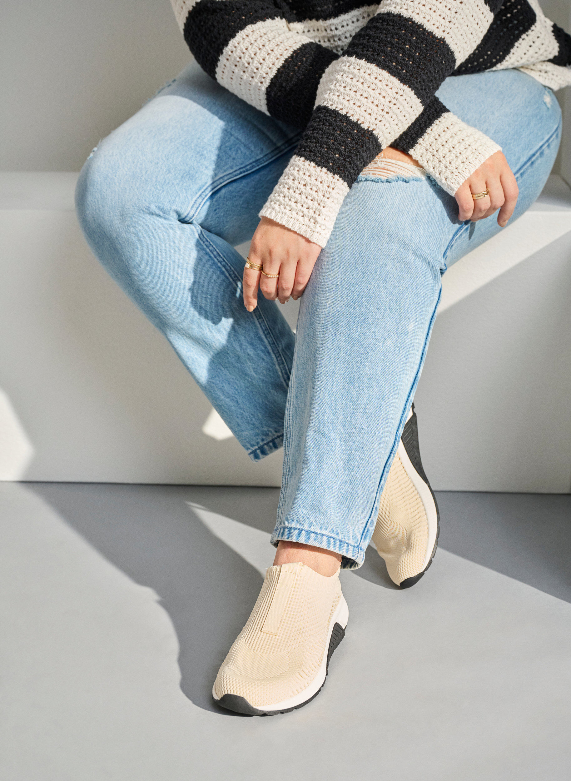 ZizziSneakers van stretchy breimateriaal, Beige, Image image number 0