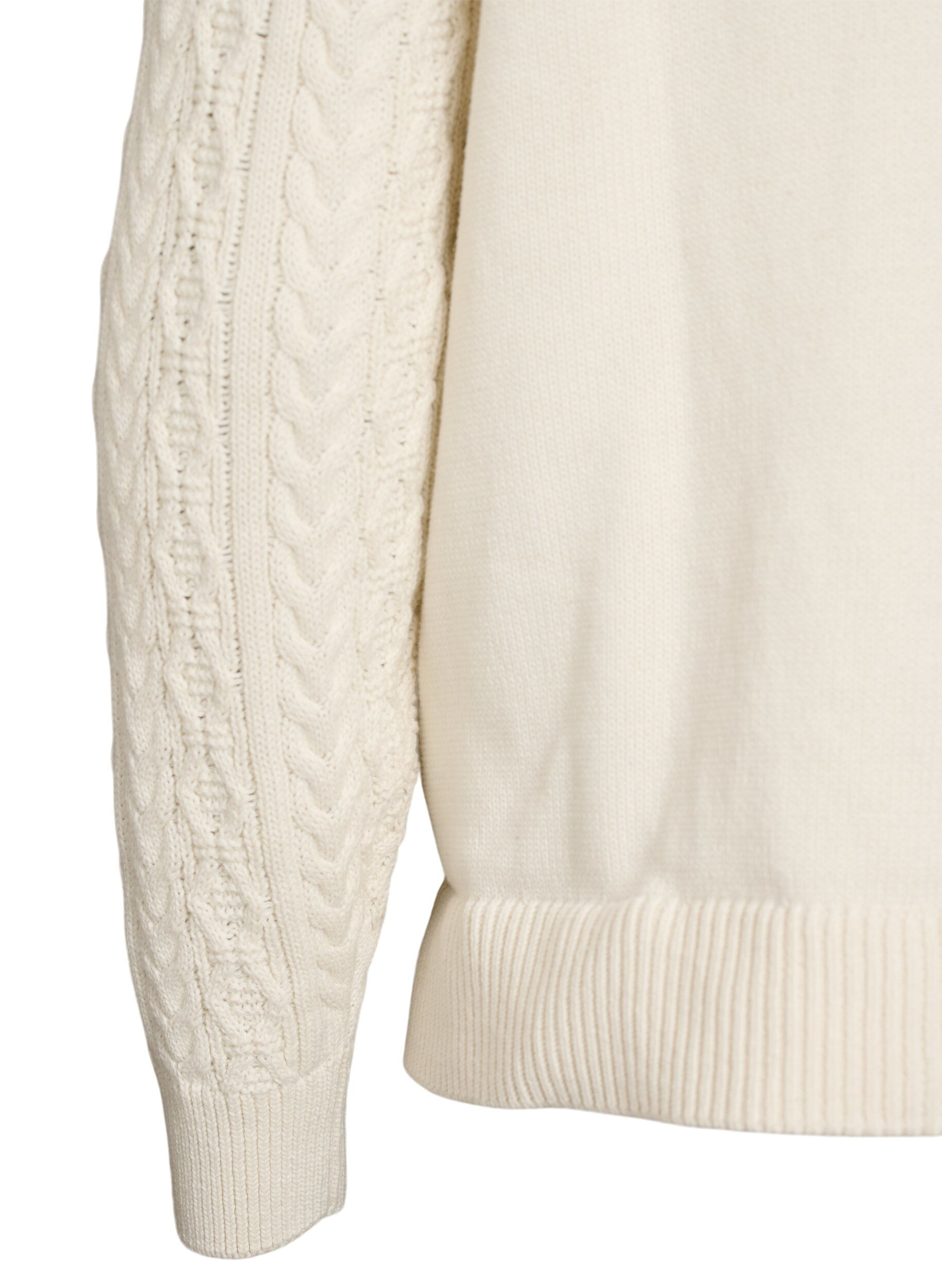 ZizziGebreide blouse met kabelpatroon en geborduurde bloemen, Wit, Packshot image number 3