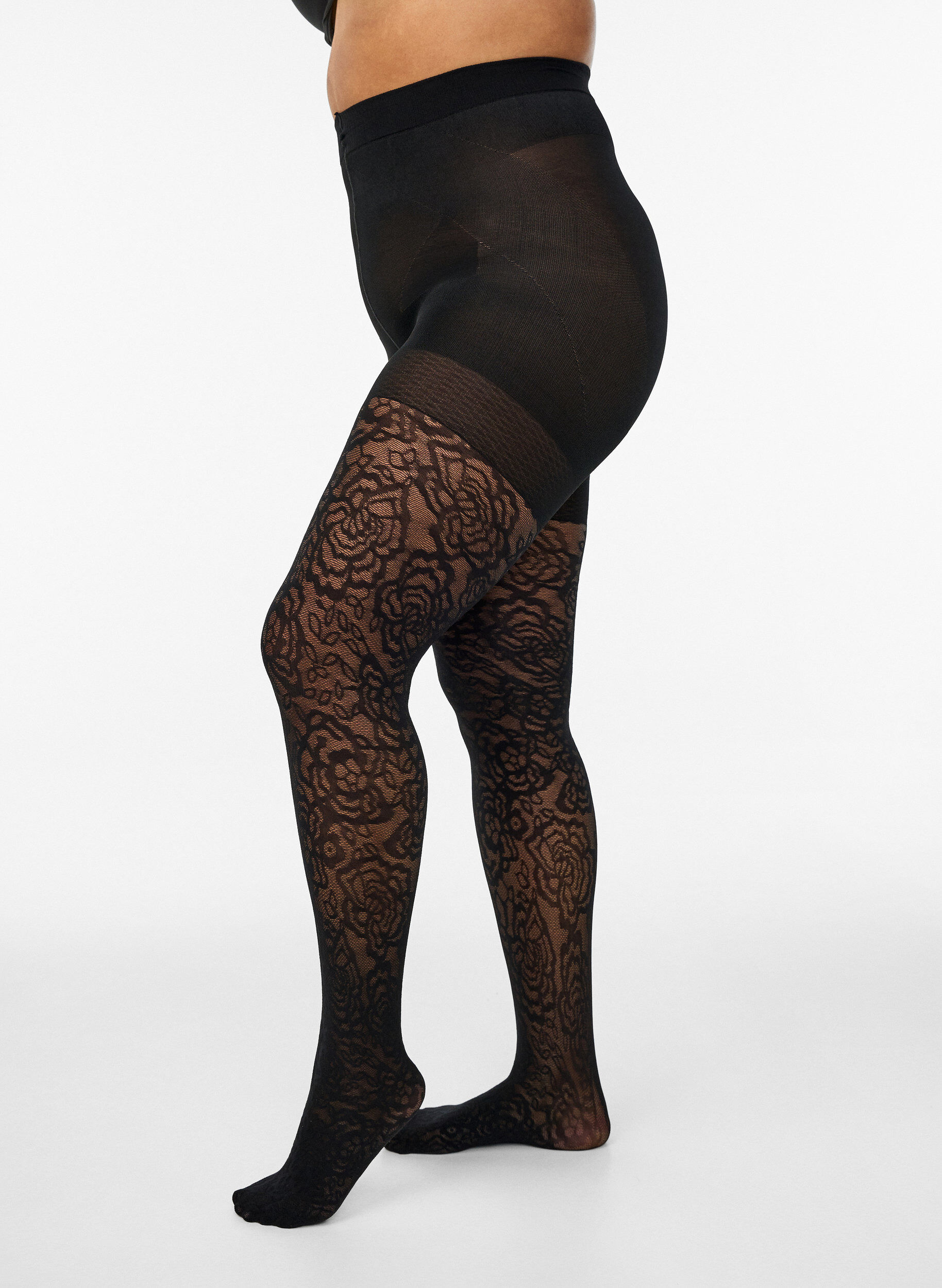 70 denier push-up panties met rozenpatroon, Zwart, Model