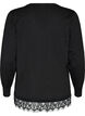 Gebreide blouse met V-hals en kanten rand, Zwart, Packshot image number 1