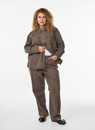 ZizziStraight-fit jeans in gekleurd denim, Brown Denim, Model image number 0