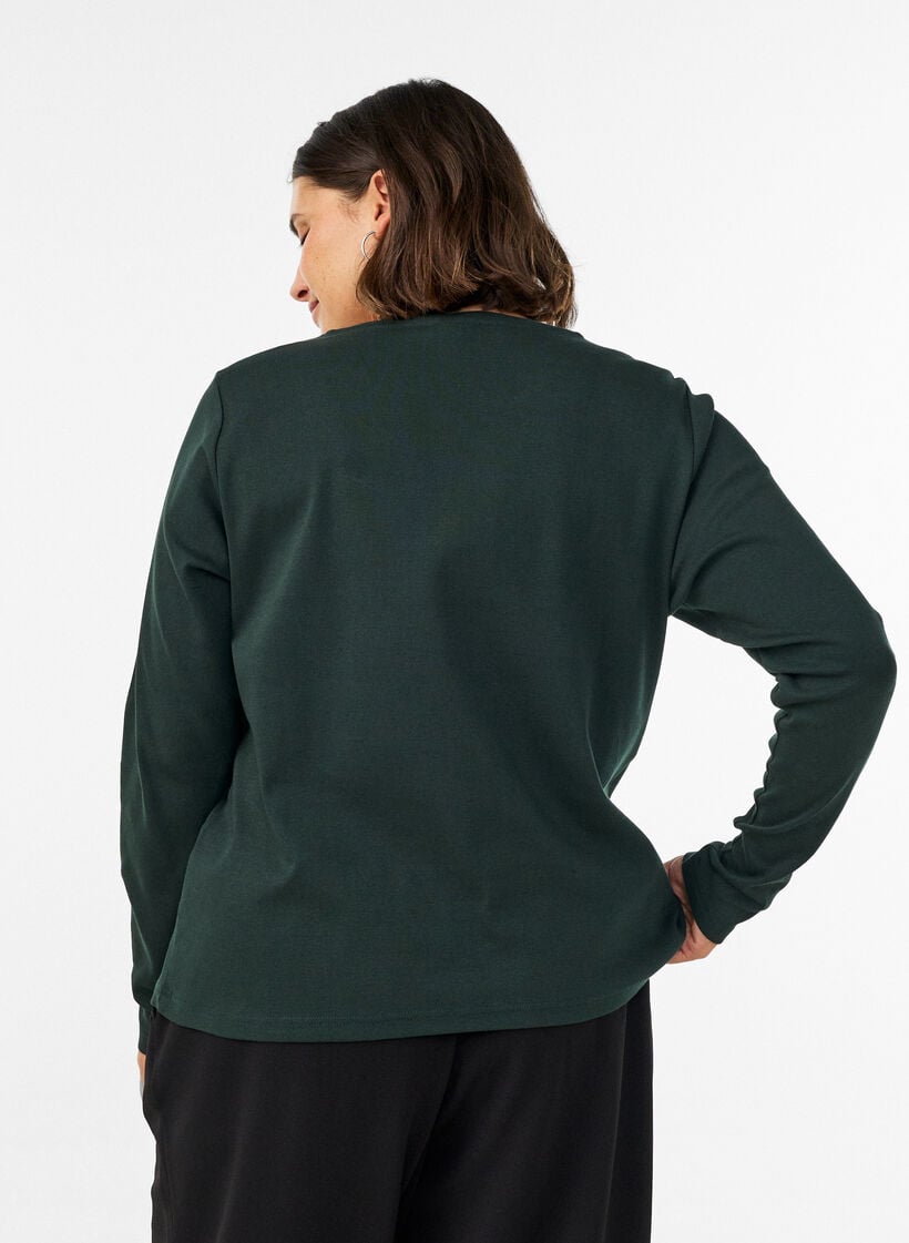 Basic T-shirt met lange mouwen en ronde hals, Groen, Model image number 2