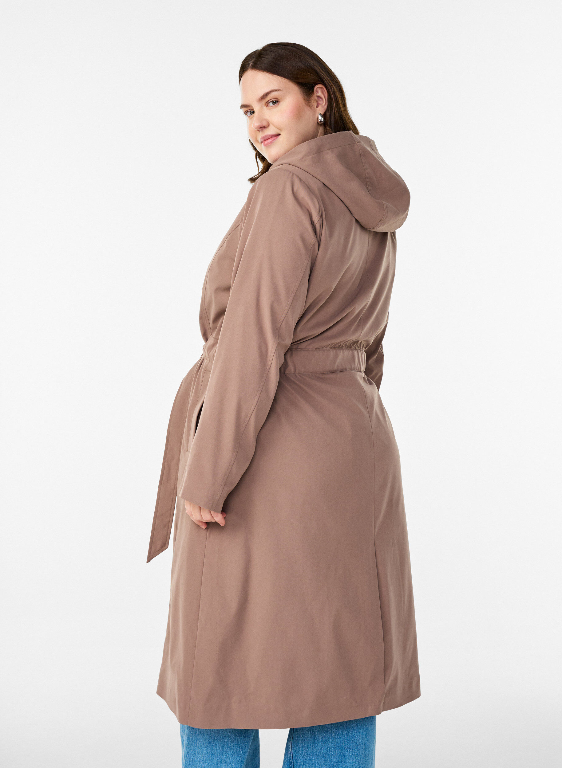 ZizziTrenchcoat met capuchon en strikceintuur, Bruin, Model image number 2