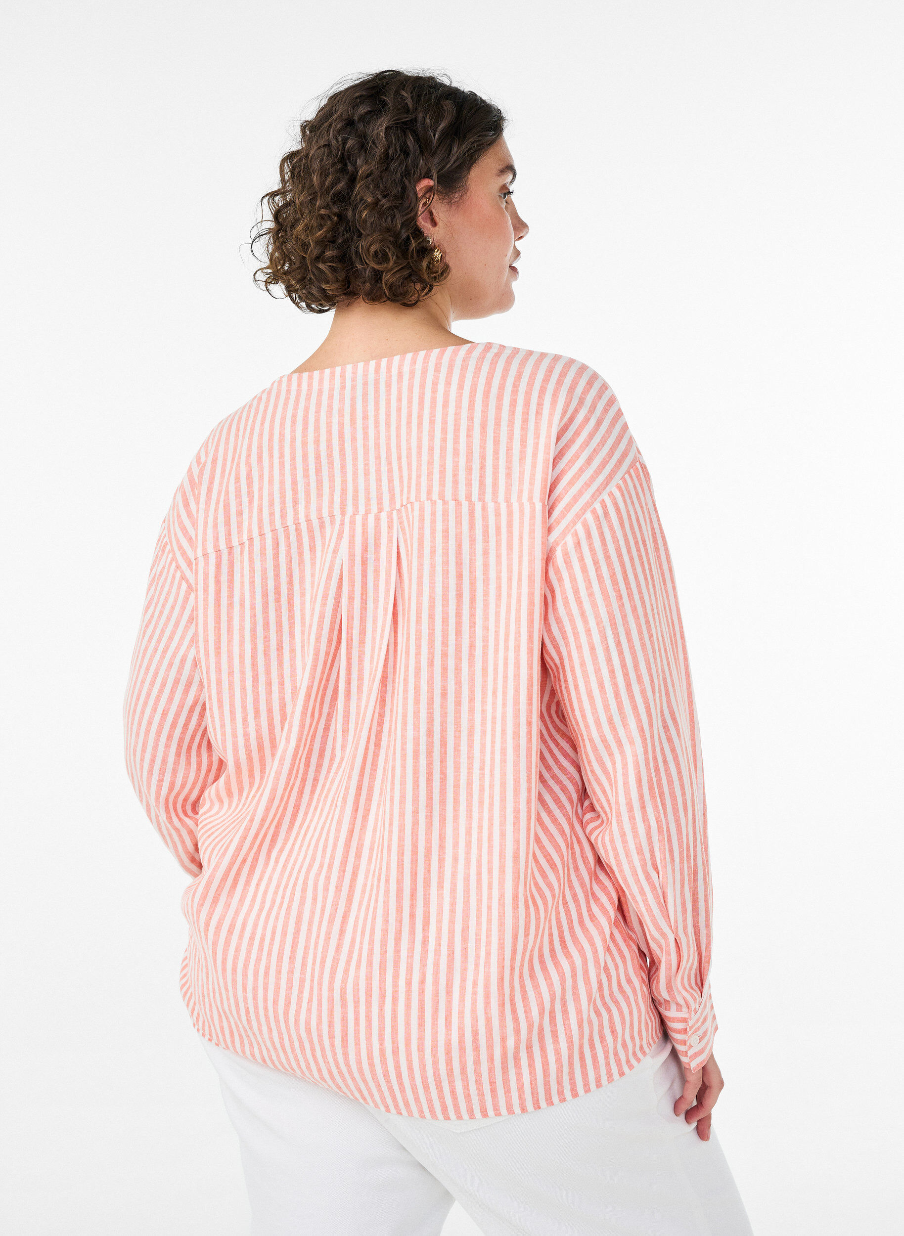 ZizziBlouse in linnen en viscose met V-hals, Oranje, Model image number 2