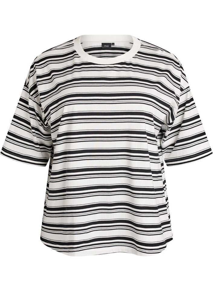 Boxy T-shirt met gestreept patroon, Zwart, Packshot image number 0