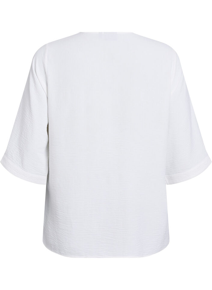Shirtblouse met V-hals en 3/4 mouwen, Vanille, Packshot image number 1