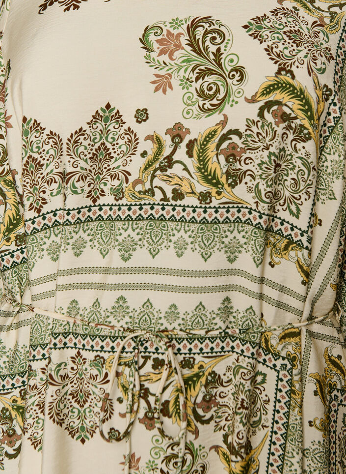 Gedessineerde midi jurk in viscose met strikceintuur, Groen, Packshot image number 2