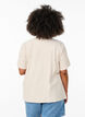 Blouse met korte mouwen en strepentextuur, Beige, Model image number 2