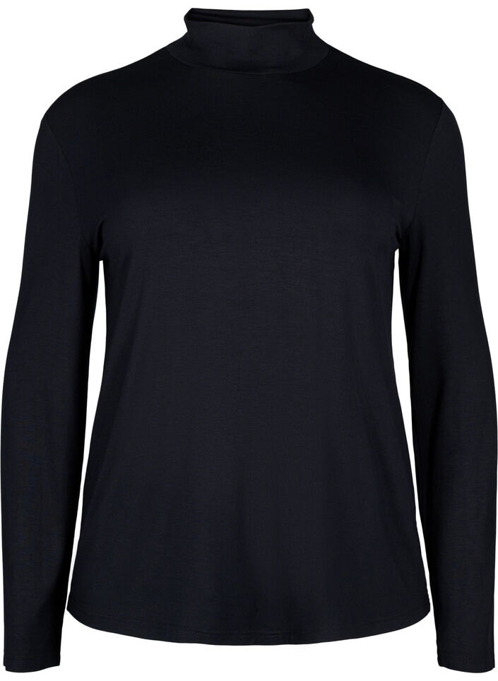 Blouse met lange mouwen en hoge hals, Black, Packshot