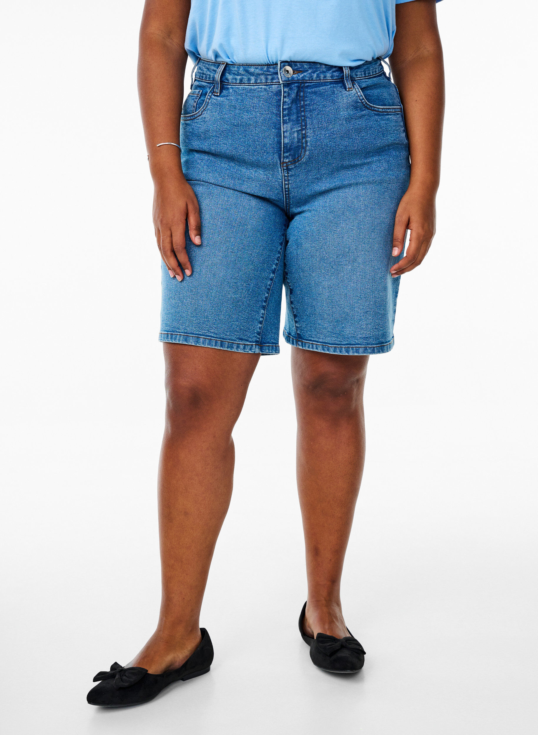 ZizziLosse denim shorts met hoge taille, Blauw, Model image number 3