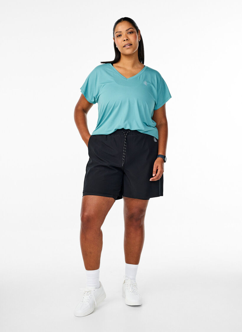 Losse trainingsshirt met v-hals, Bristol Blue, Model
