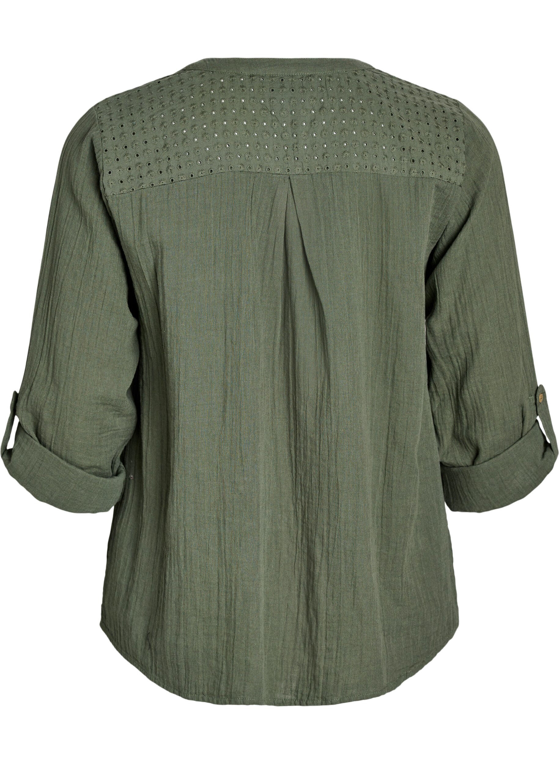 ZizziBlouse in katoenen mousseline met broderie anglaise, Groen, Packshot image number 1