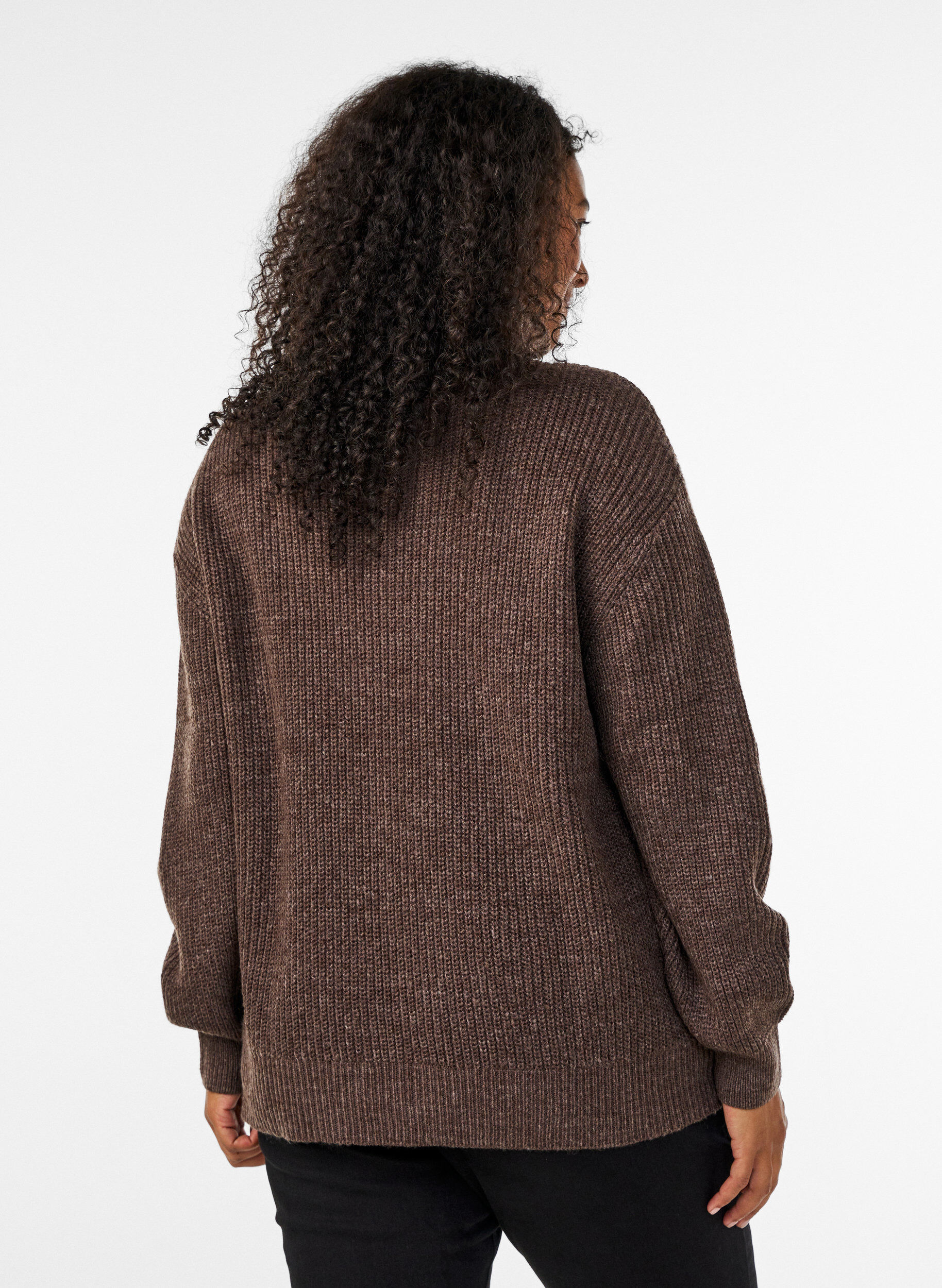 ZizziGebreide trui met hoge hals en rits, Bruin, Model image number 2
