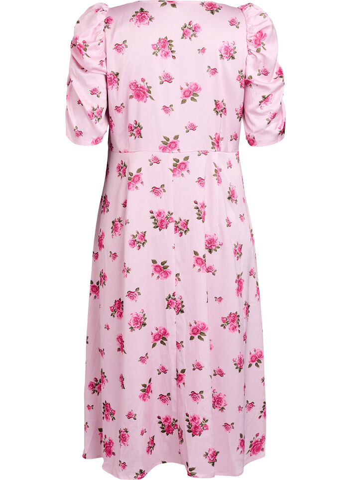 Robe midi &agrave; fleurs avec manches bouffantes, Rose, Packshot