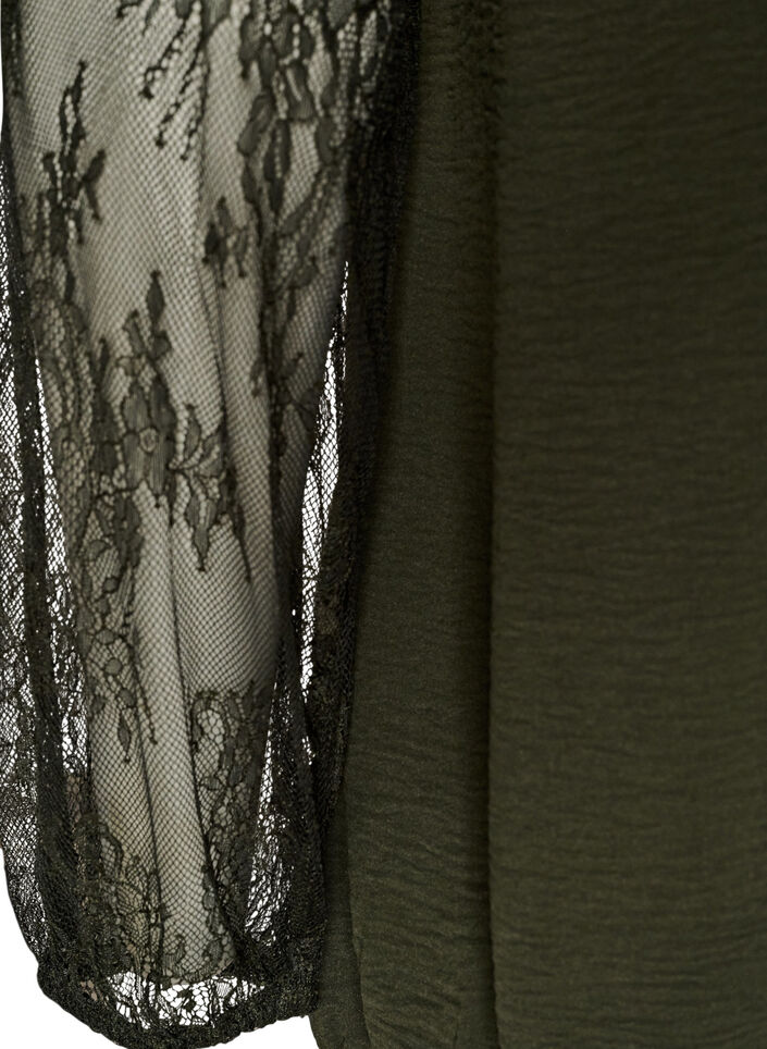 Blouse met kanten mouwen en ballonvorm, Groen, Packshot image number 3