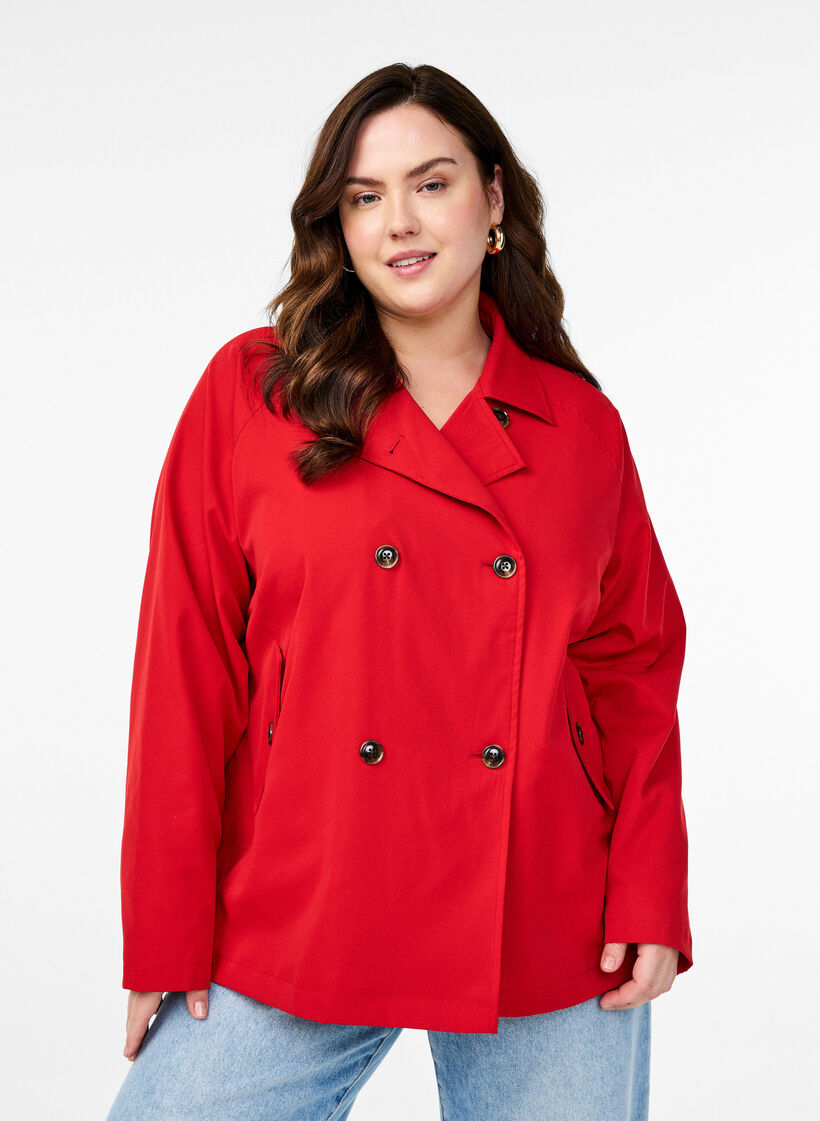 Korte trenchcoat met zakken, Rood, Model image number 0