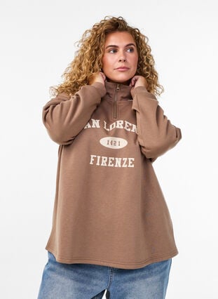 ZizziSweatshirt met hoge hals en collegeprint, Caribou w. Los, Model image number 0