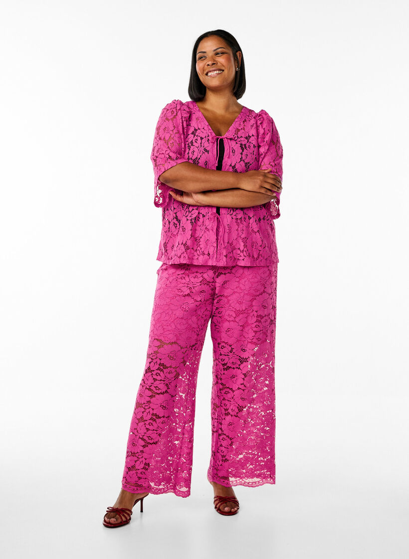 Kanten broek met hoge taille en zakken, Purple Orchid, Model